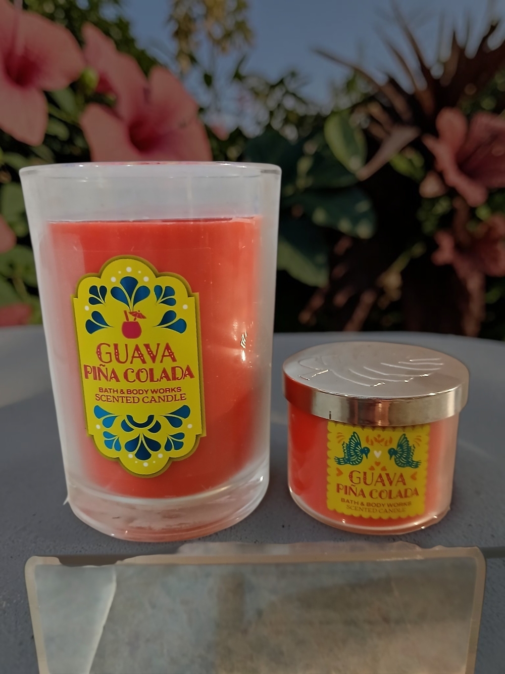 Bath & Body Works Guava Piña Colada Candle Set - Coral & Yellow